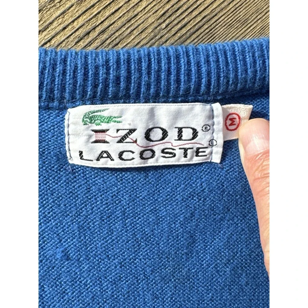 Vintage Izod Lacoste V Neck Sweater Blue Crocodile Logo Medium